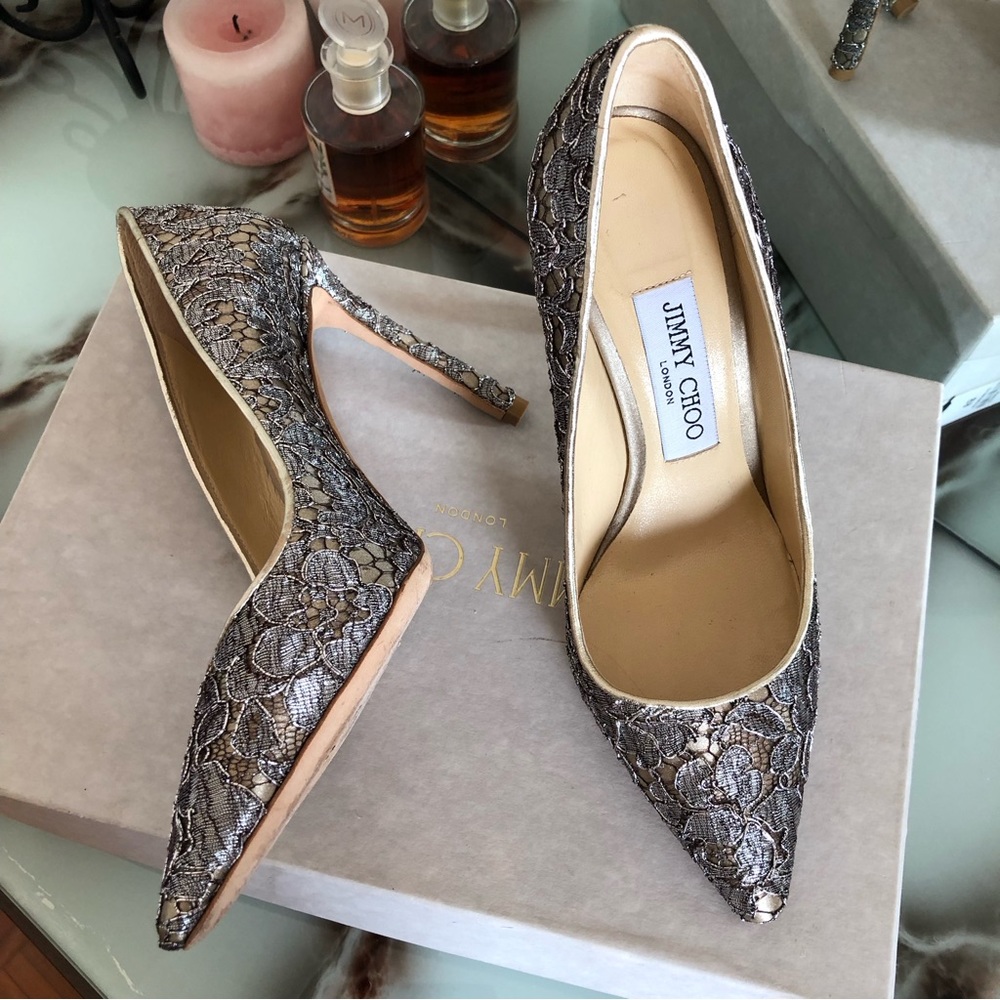 Jimmy Choo Romy 100 Satin Lace Court Shoes Stiletto Heels Women's Size 36 - Picture 1 of 14